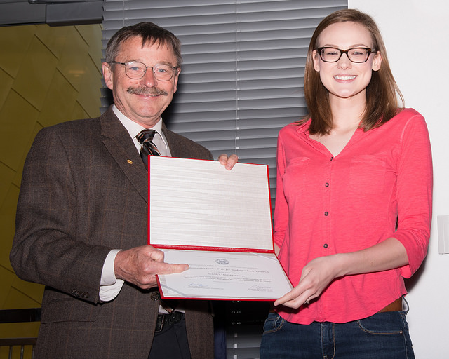 PAOC undergraduate student Casey Hilgenbrink ('15) receives the Goetz Prize.