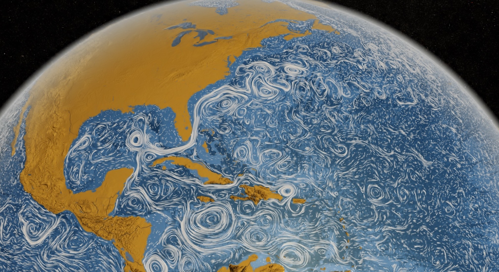 A visualization of ocean currents and eddies based on satellite observations and MIT's General Circulation Model (MITgcm). Flierl studies how eddies affect various ocean properties and life. (Image Credit: NASA/SVS)