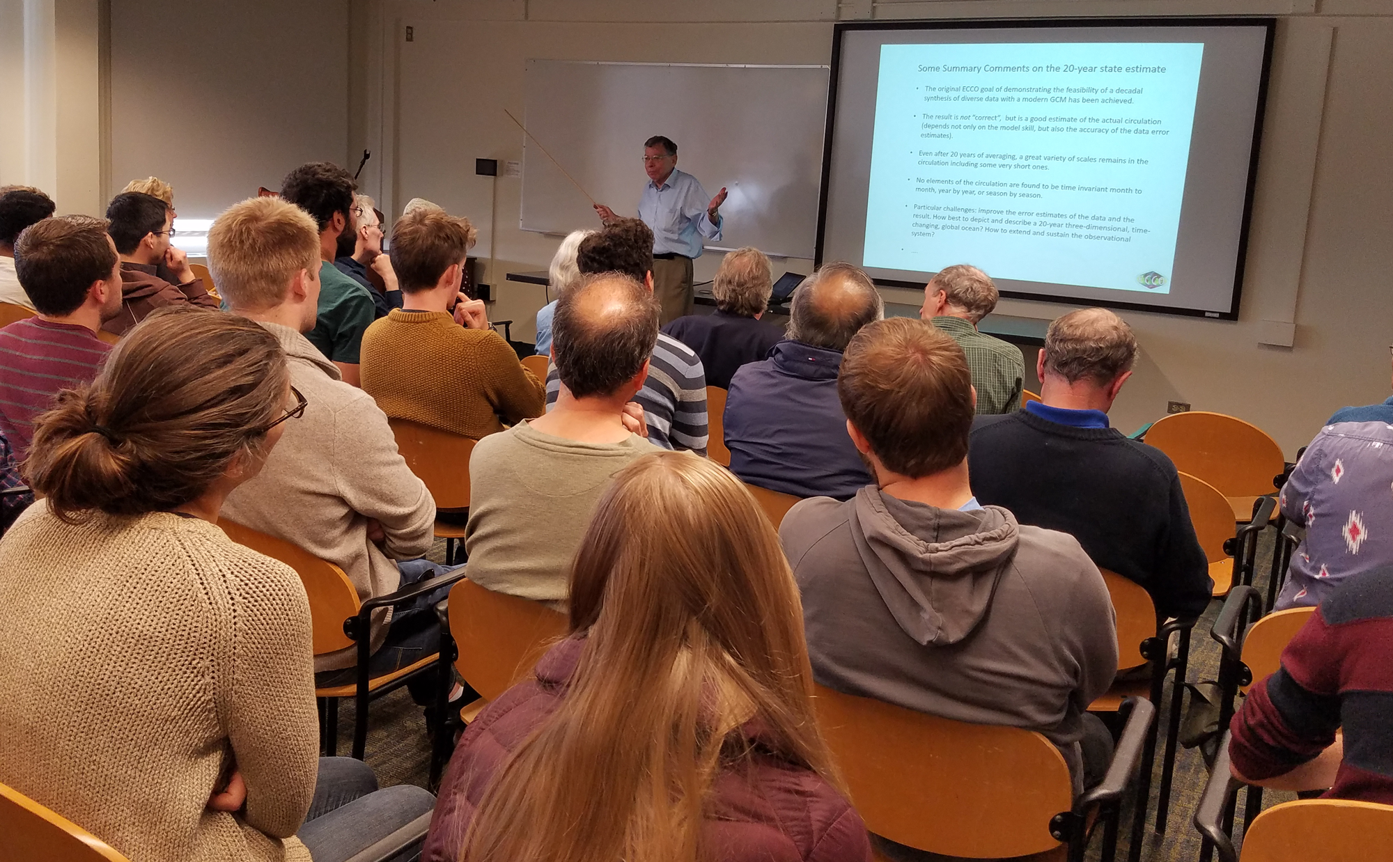 Carl Wunsch, Professor Emeritus of Physical Oceanography, addresses the PAOC Colloquium community.